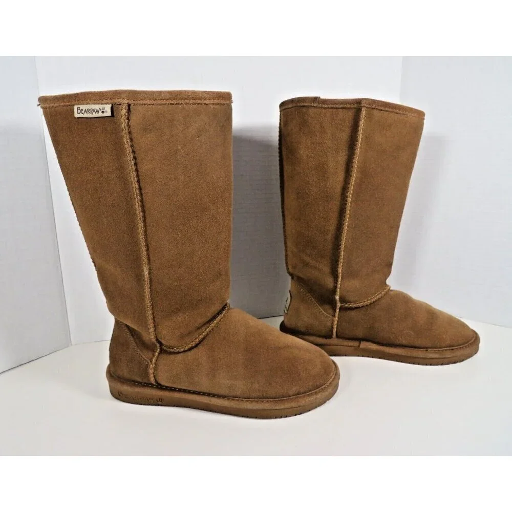 Bearpaw Women's Boots Sz 5 Emma Tall Tan Suede Winter Boots Casual Comfy Flats